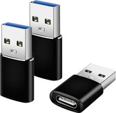Curley - Set van 3 USB-A naar USB-C 3.1 Adapter - 3 stuks - Converter - USB A to USB C HUB - Zwart