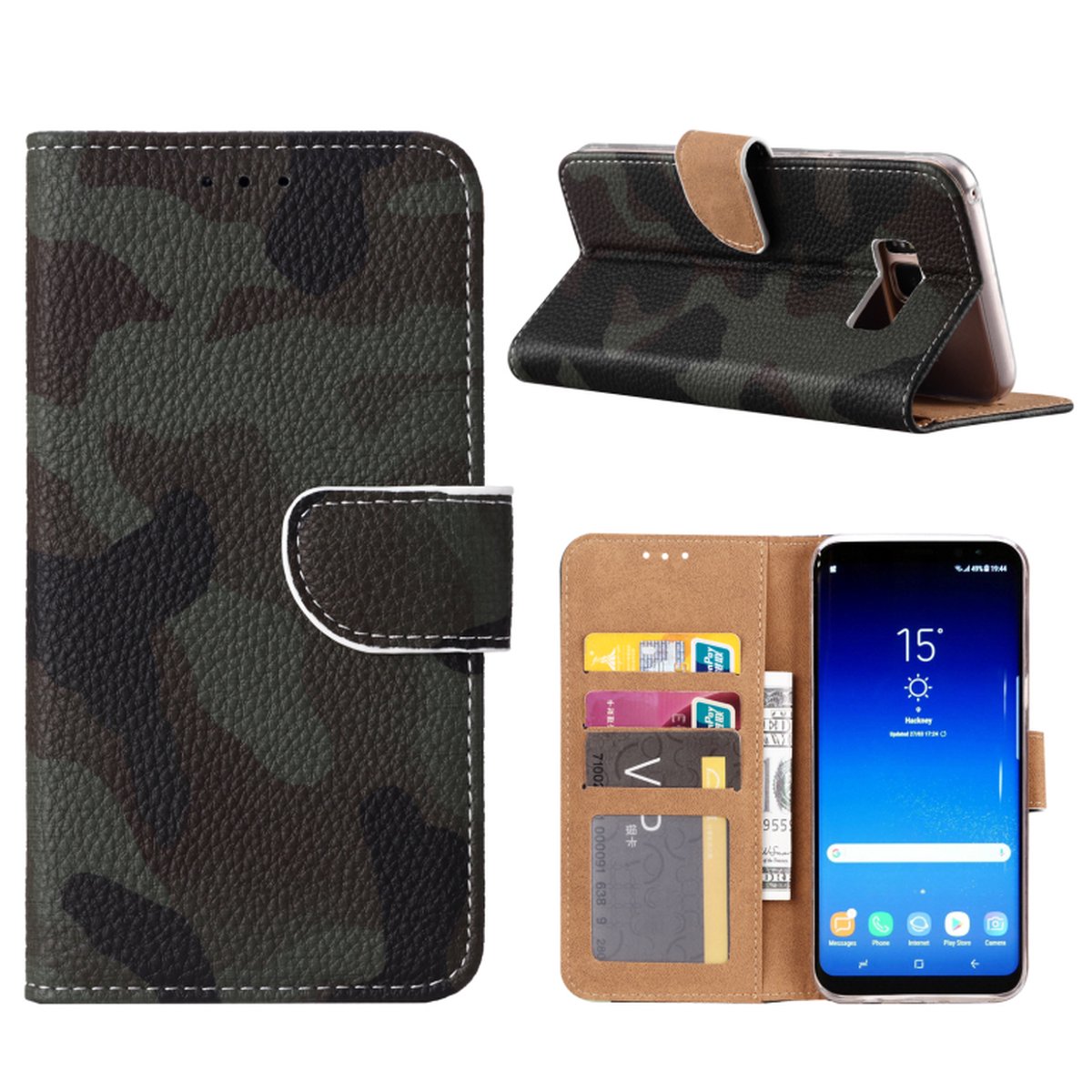 FONU Boekmodel Hoesje Donkere Camoprint Samsung Galaxy S8 Plus