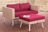 Tuinset - Loungebank - 2-Zitsbank - Met voetenbank - Lichtbruin/Rood