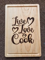Houten snijplank Live Love Cook - koken - grillen - snijplank - kookplank - keukenplank - gegraveerd