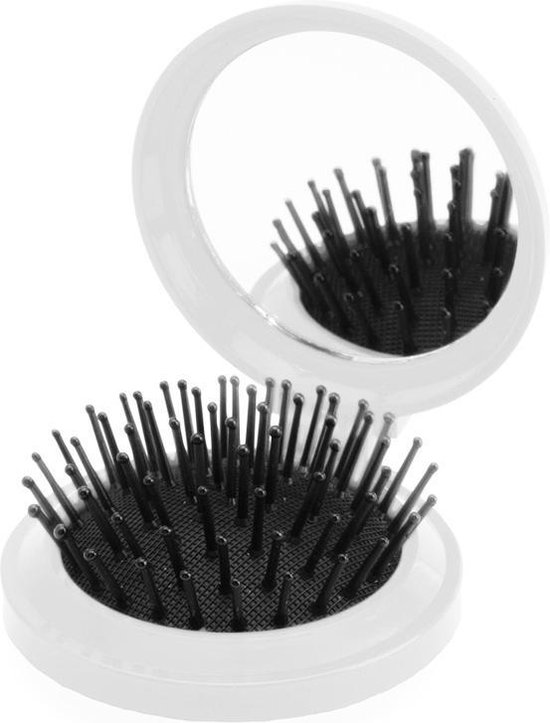 Top werkzaamheid kat Inklapbare haarborstel met spiegel - mini spiegel - haarborstel - wit/zwart  | bol.com