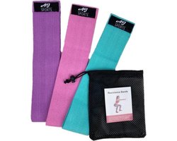 AJ-Sports Weerstandsbanden - Booty Band - Resistance band - Fitness elastiek - Paars/Roze/Cyaan - set van 3 - Fitness - Inclusief handleiding en draagtas