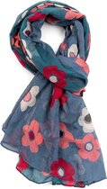 Lichte dames sjaal met geschilderde bloemen motief | Denim | Mode accessoire | Geschenk