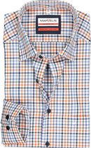 MARVELIS modern fit overhemd - wit met blauw en oranje geruit - Strijkvrij - Boordmaat: 42