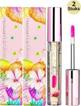 Glamfox Peach Flower Lip Gloss - Lip Plumper Lipgloss Met 24 Karaat Goudschilfers En Perzik Bloem - 2-Pack