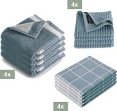 Bol.com I2T Keukenset - 4x Keukendoek + 4x Theedoek + 4x vaatdoek - Blauw aanbieding
