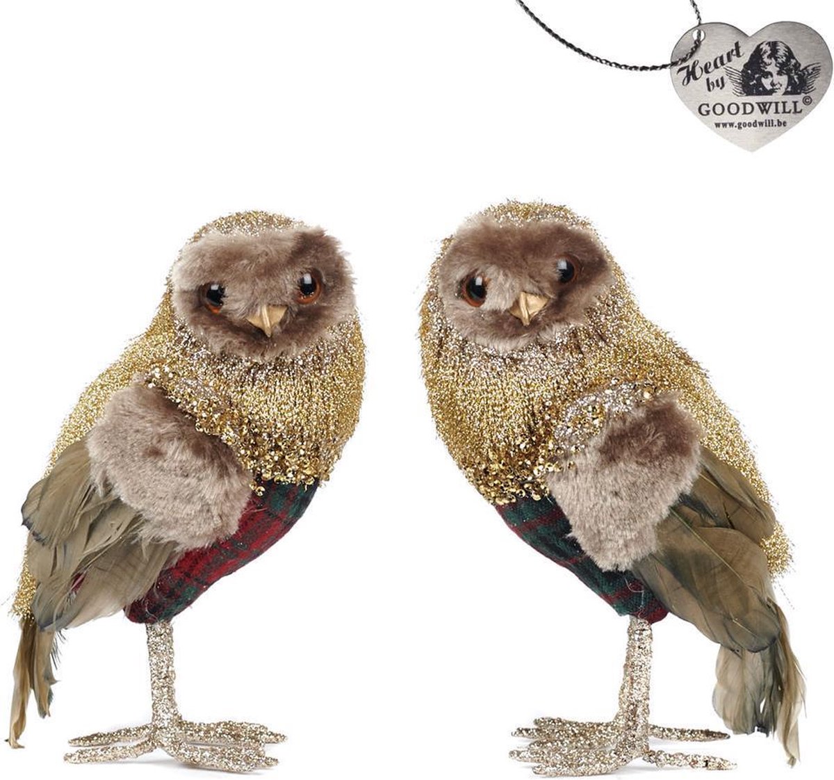 Goodwill Kerstbal Uil Goud-Bruin-Gemêleerd D 11 cm