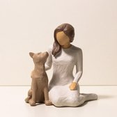BaykaDecor - Uniek Handgemaakt Beeld Meisje Met Hond - Beeldje Faithful - Duitse Herder Beeld - Hondenliefhebber - Beige - 13 cm