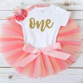 3-delig 1e verjaardag setje One Ivory Gold Pink and Peach - cakesmash - eerste verjaardag - kinderkleding - babykleding