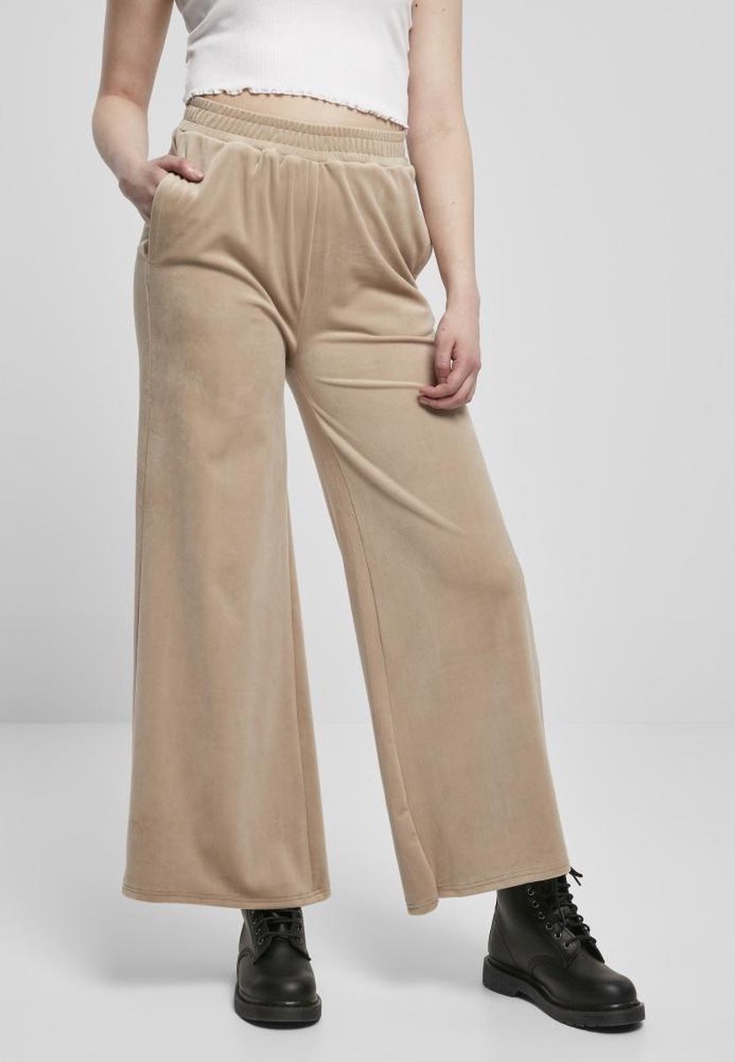 Urban Classics High Waist Straight Velvet Dames joggingbroek M Beige