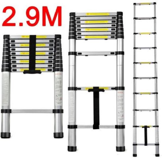 vezel beroemd muis Telescopische ladder - 11 Treeds - Werkhoogte 3.20m - Aluminium | bol.com