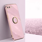 XINLI Straight 6D Plating Gouden Rand TPU Schokbestendig Hoesje met Ring Houder Voor iPhone 8 Plus/7 Plus (Cherry Purple)