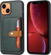 Kalfsleer kleuraanpassing schokbestendig TPU + PU-hoesje met houder en kaartsleuf voor iPhone 13 (groen)