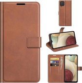 Retro kalf patroon gesp horizontale flip lederen tas met houder & kaartsleuven & portemonnee voor Samsung Galaxy M12/F12 (lichtbruin)