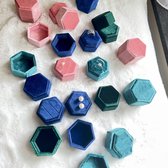 Vintage geïnspireerde Hexagon fluwelen trouwring doos-turkoois