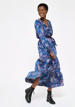 LOLALIZA Lange jurk met print en lange mouwen - Marine Blauw - Maat 44
