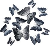 3D zwart/wit Vlinders Muurstickers - Magneet en Stickers - Muurvlinders - Verschillende afmetingen - 12 Stuks -