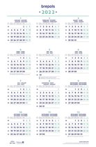 Brepols Kalender 2022 - Jaarkalender poster - 40 x 60,5 cm - overzicht feestdagen en vakantieplanning - gevouwen geBeiged