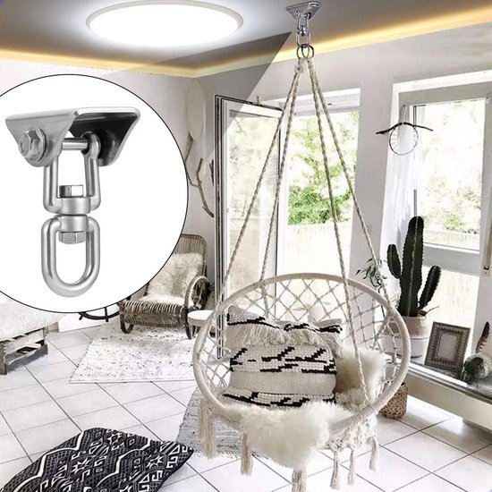DailyFox® Luxe Ophangsysteem - 180° Schommelen, 360° Roteerbaar - Plafondhaak - Ophanghaak - Hangstoel buiten - Hangstoel binnen – Schommelstoel - Schommel - Bokszakken - RVS -