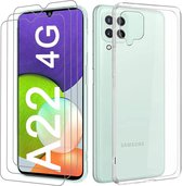 Samsung A22 4G Hoesje siliconen TPU - Samsung Galaxy A22 4G silicone hoesje transparent case + Galaxy A22 4G Screenprotector 3x Glazen