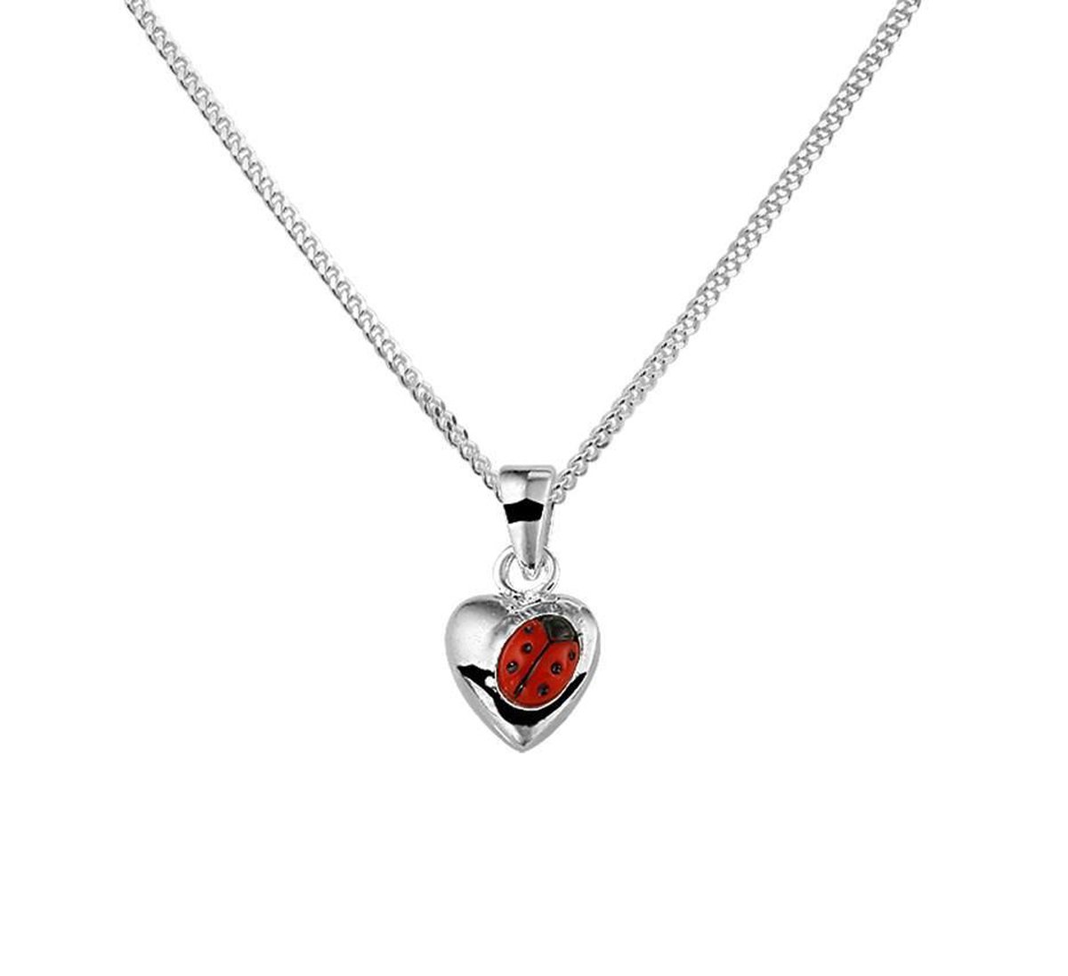 YO&NO - Ketting - Zilver - Gourmet - Hartje - Lieveheersbeestje - 1,4mm - 36 + 4cm - Kinderen - Gerhodineerd - Zilver 925