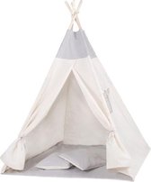Springos Tipi Tent | Wigwam Speeltent | 120x100x180 cm | Met Mat en Kussens | Naturel Grijs