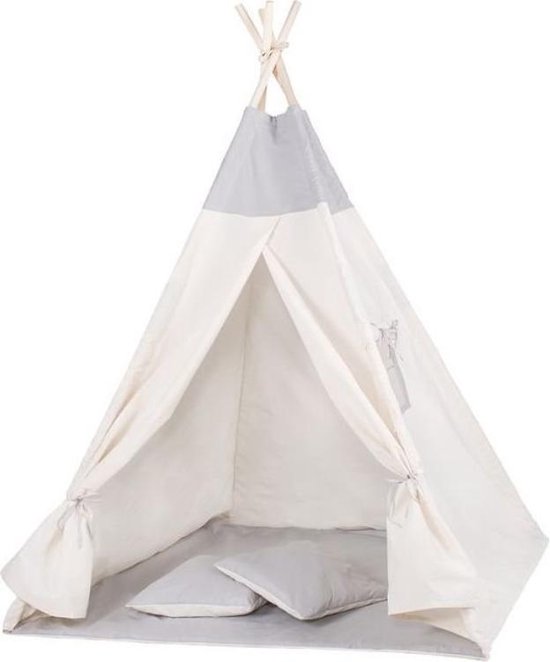 Springos Tipi Tent | Wigwam Speeltent | 120x100x180 cm | Met Mat en Kussens  | Naturel... | bol.com
