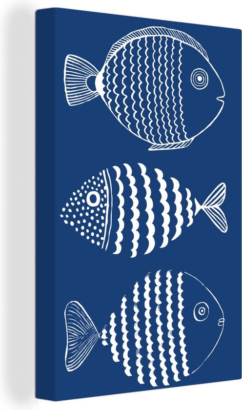 Canvas Schilderij Vis - Blauw - Illustratie - 40x60 cm - Wanddecoratie