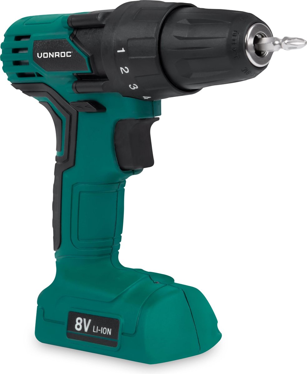VONROC Accuboormachine 8V – Incl. oplader & 50mm dubbele schroefbit