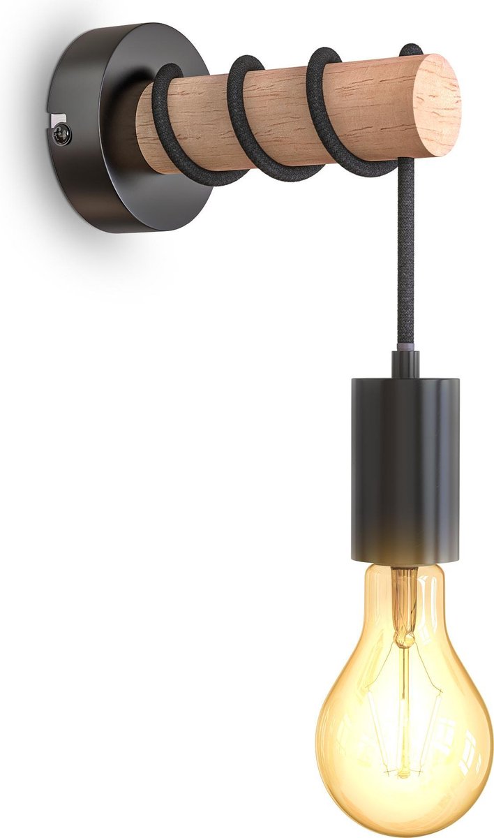 ontwikkelen Talloos hongersnood B.K.Licht - Landelijke Wandlamp - voor binnen - industriele - zwarte - houten  wandlamp... | bol.com