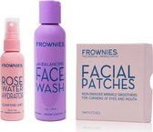 Frownies | Facial Patches (voor de oog- en mondhoeken, 144 stuks), Rose Water Hydrator (59 ml), pH-Balancing Face Wash (118 ml) - 100% natuurlijk