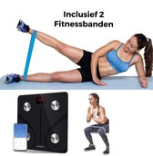 Smart Body Fat weegschaal  +2 Fitnessbanden - USB Oplaadbaar, Bluetooth - Hoge Precisie met Smartphone App, Monitor voor Lichaamsvet, BMI, Lichaamsgewicht, Spiermassa - afvallen