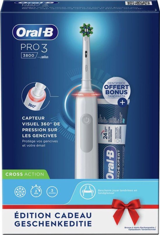 Oral-B Pro 3 3800 Cross Action - Wit - Elektrische Tandenborstel met gratis  tandpasta | bol
