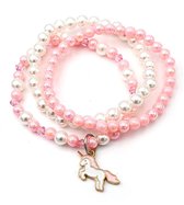 Armbandenset 3 stuks kralenarmband voor kinderen meisjes roze met unicorn hanger