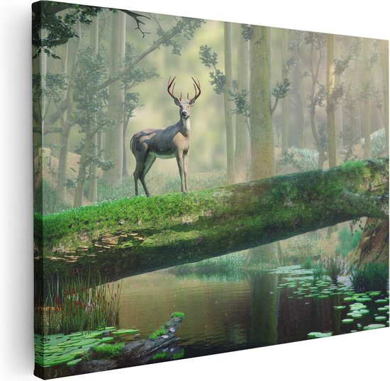 Artaza Canvas Schilderij Hert In Het Bos Op Een Boom - 40x30 - Klein - Foto Op Canvas - Canvas Print