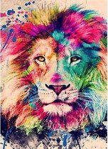 Peinture au Diamond - Lion peint coloré - Fabriqué aux Nederland - 40 x 60 cm - toile - pierres carrées + stylo de luxe gratuit d'une valeur de 12,99