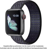 Zwart met paarse weave Nylon bandje - Geschikt voor Apple Watch 1, 2, 3, 4, 5, 6, 7, 8, SE & Nike+, 38mm & 40mm "Vrouwenbreedte" Series – Maat: zie maatfoto - 38 mm 40 mm