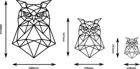 Décoration murale chouette géométrique Zwart MDF 410x547mm