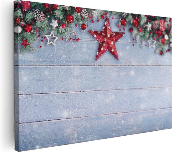 Artaza - Canvas Schilderij - Kerst Achtergrond Met Sneeuw Op Tafel - Foto Op Canvas - Canvas Print