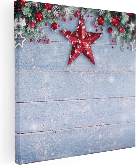 Artaza Canvas Schilderij Kerst Achtergrond Met Sneeuw Op Tafel - 50x50 - Foto Op Canvas - Canvas Print