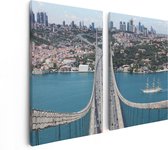 Artaza Canvas Schilderij Tweeluik Istanbul Bosporus Brug Vanaf Boven - 80x60 - Foto Op Canvas - Canvas Print
