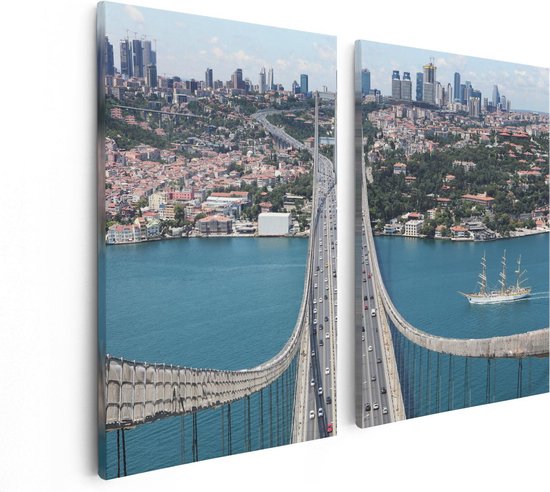 Foto: Artaza canvas schilderij tweeluik istanbul bosporus brug vanaf boven 80x60 foto op canvas canvas print