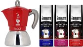 Bialetti Moka Inductie Rood - 4-kops - 150ml + Bialetti Koffie Proefpakket 3 x 250gr