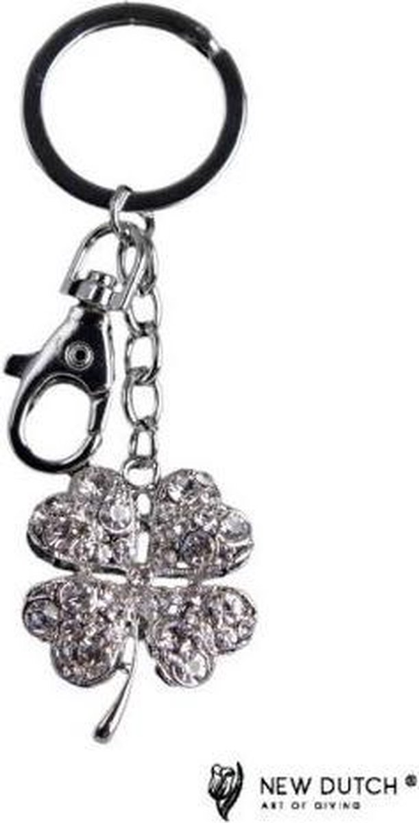 Sleutelhanger Klavertje vier - kristal - bling bling - 12cm
