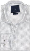 Profuomo Slim Fit  overhemd - wit met blauw dessin Oxford - Strijkvriendelijk - Boordmaat: 38