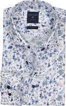 Profuomo Originale slim fit overhemd - poplin - blauw met wit bloemen dessin - Strijkvriendelijk - Boordmaat: 44