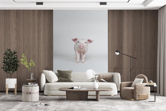 Behang - Fotobehang Varken - Roze - Wit - Breedte 155 cm x hoogte 240 cm