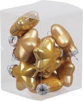 12x Sterretjes kersthangers/kerstballen saffraan van glas - 4 cm - mat/glans - Kerstboomversiering