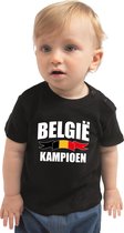 Belgie kampioen fan t-shirt zwart jongens en meisjes - kraamcadeau - babykleding - EK/ WK shirt / outfit 68 (3-6 maanden)