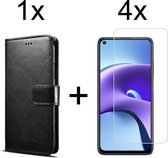 Xiaomi Redmi Note 9T 5G hoesje bookcase met pasjeshouder zwart wallet portemonnee book case cover - 4x Xiaomi Redmi Note 9T 5G screenprotector